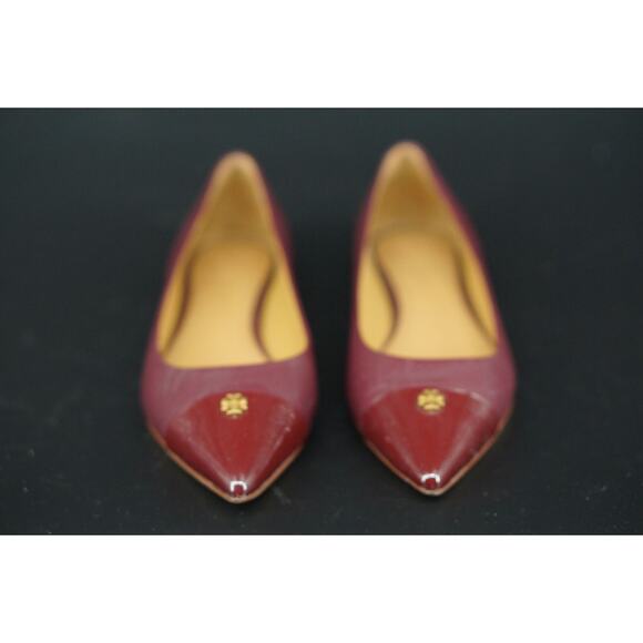 Tory Burch Burgundy Leather Fairford Pointy Toe Ballet Flats SZ 6 Logo $250 New - Picture 7 of 12